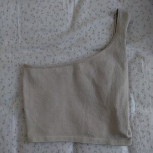 Aritzia Babaton Matte Pearl Sculpt Knit One Shoulder Cropped Tank Top